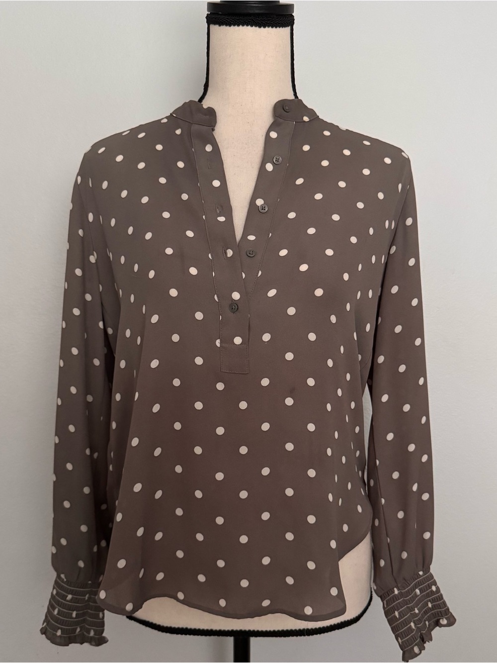 LOFT Grey & White Polka Dot Blouse Size XSP